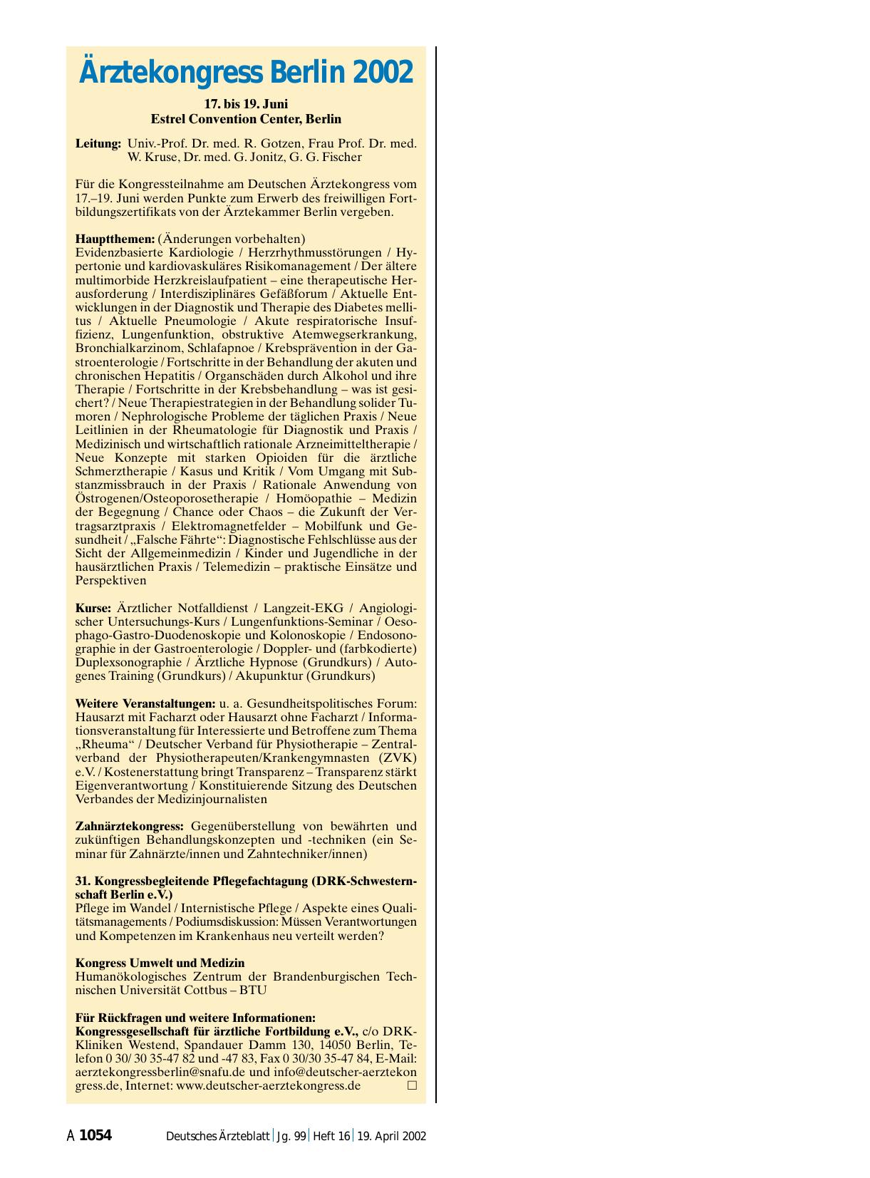 Vorschauseite 1: Ärztekongress Berlin 2002