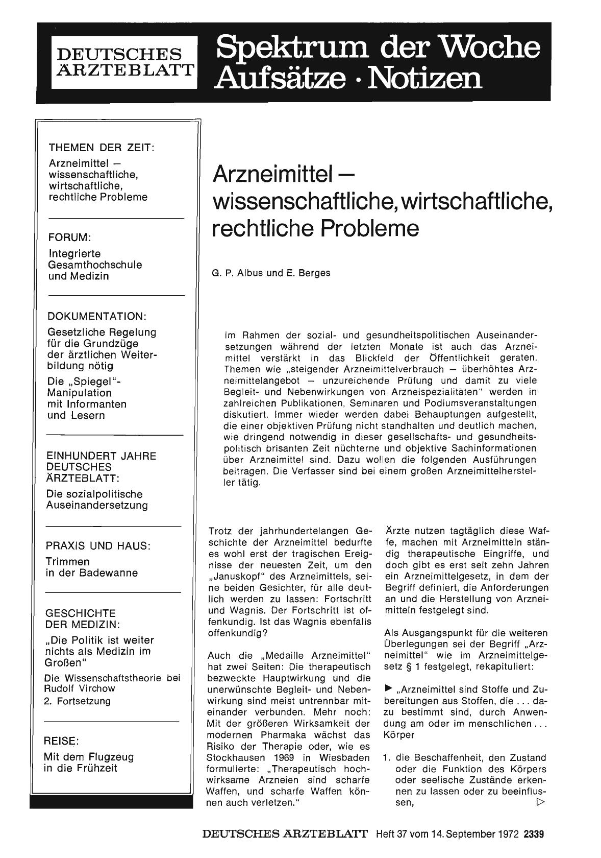 Vorschauseite 1: Arzneimittel — wissenschaftliche, wirtschaftliche, rechtliche Probleme