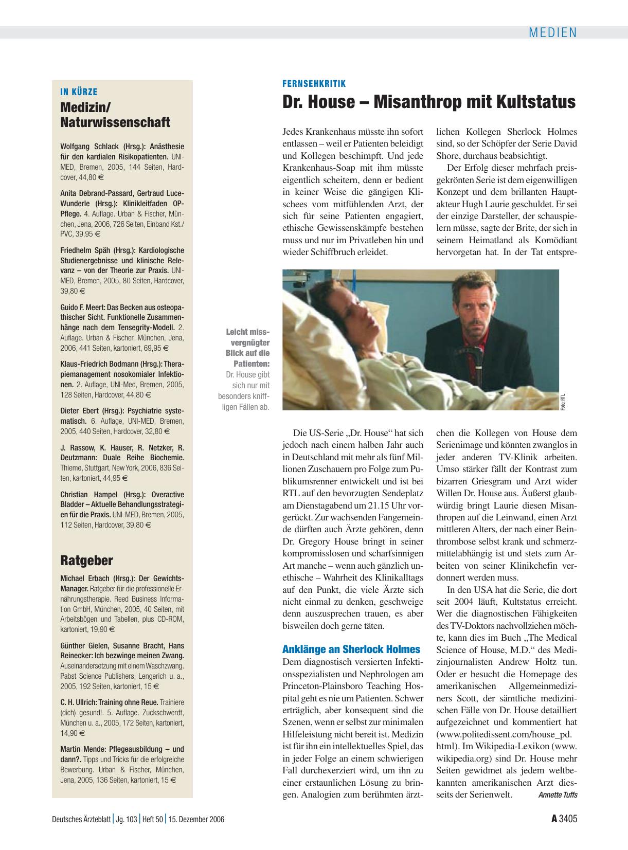 Vorschauseite 1: Fernsehkritik: Dr. House – Misanthrop mit Kultstatus