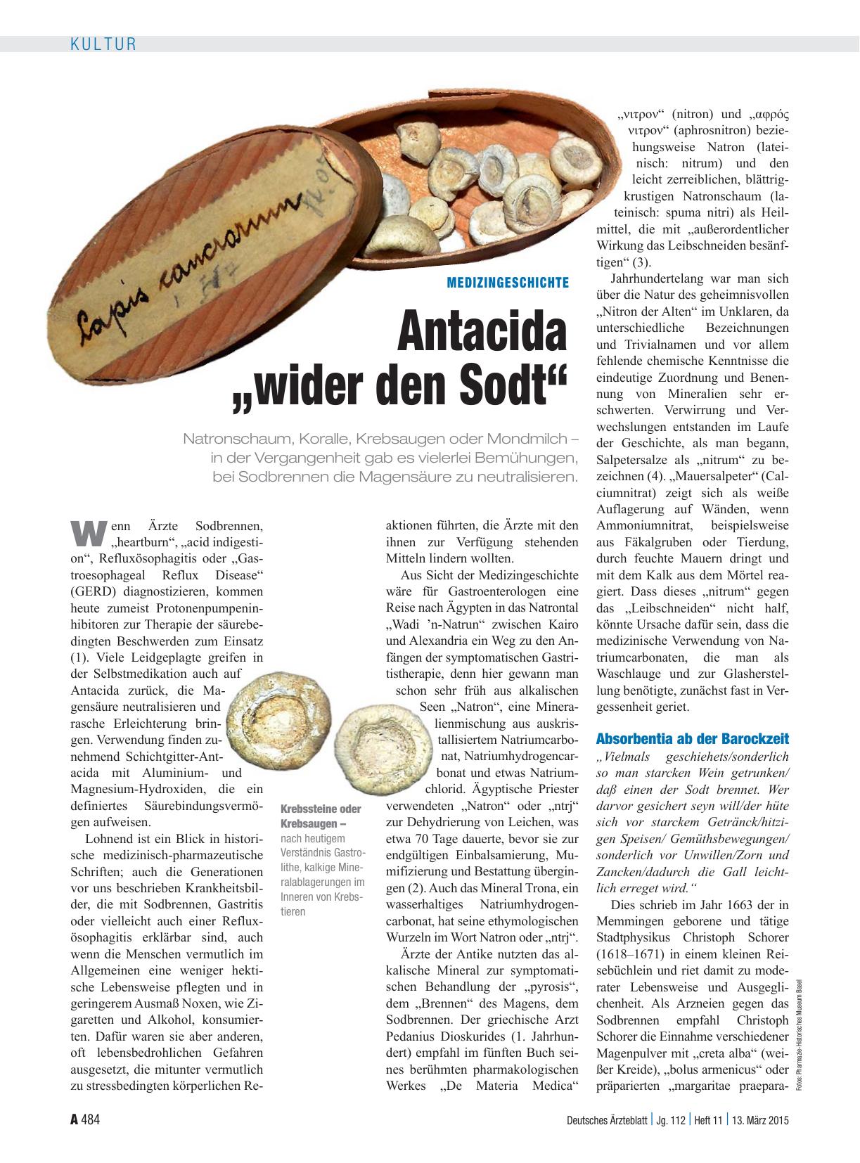 Vorschauseite 1: Medizingeschichte: Antacida „wider den Sodt“