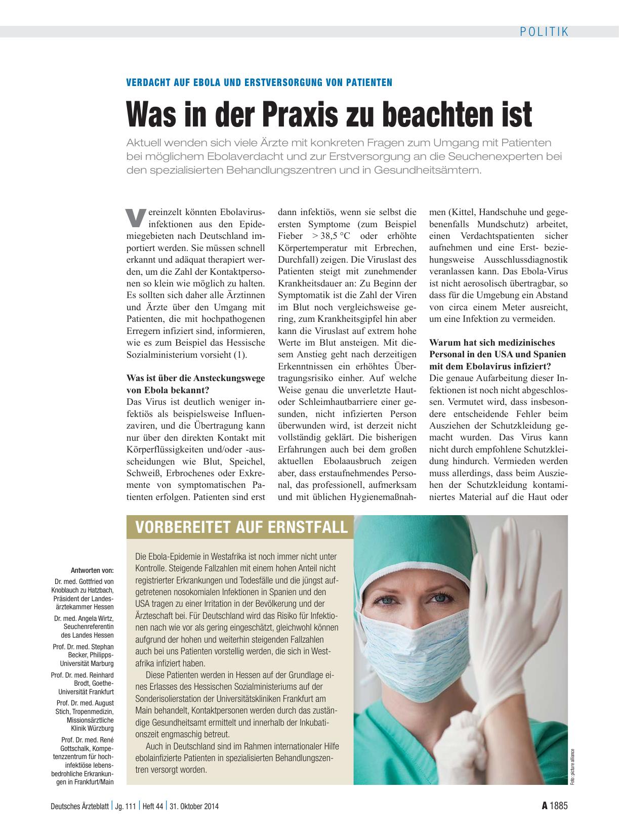 Vorschauseite 1: Verdacht auf Ebola und Erstversorgung von Patienten: Was in der Praxis zu beachten ist