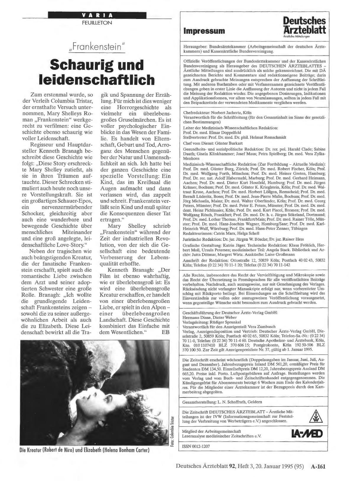 Vorschauseite 1: „Frankenstein“: Schaurig und leidenschaftlich