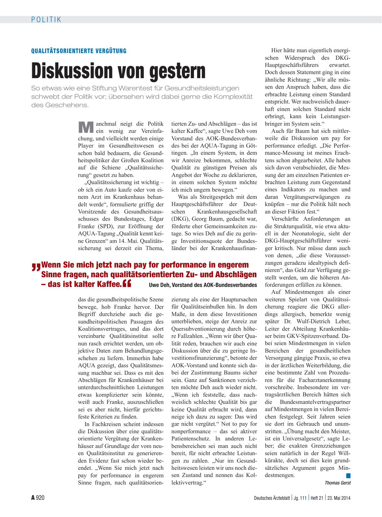 Vorschauseite 1: Qualitätsorientierte Vergütung: Diskussion von gestern