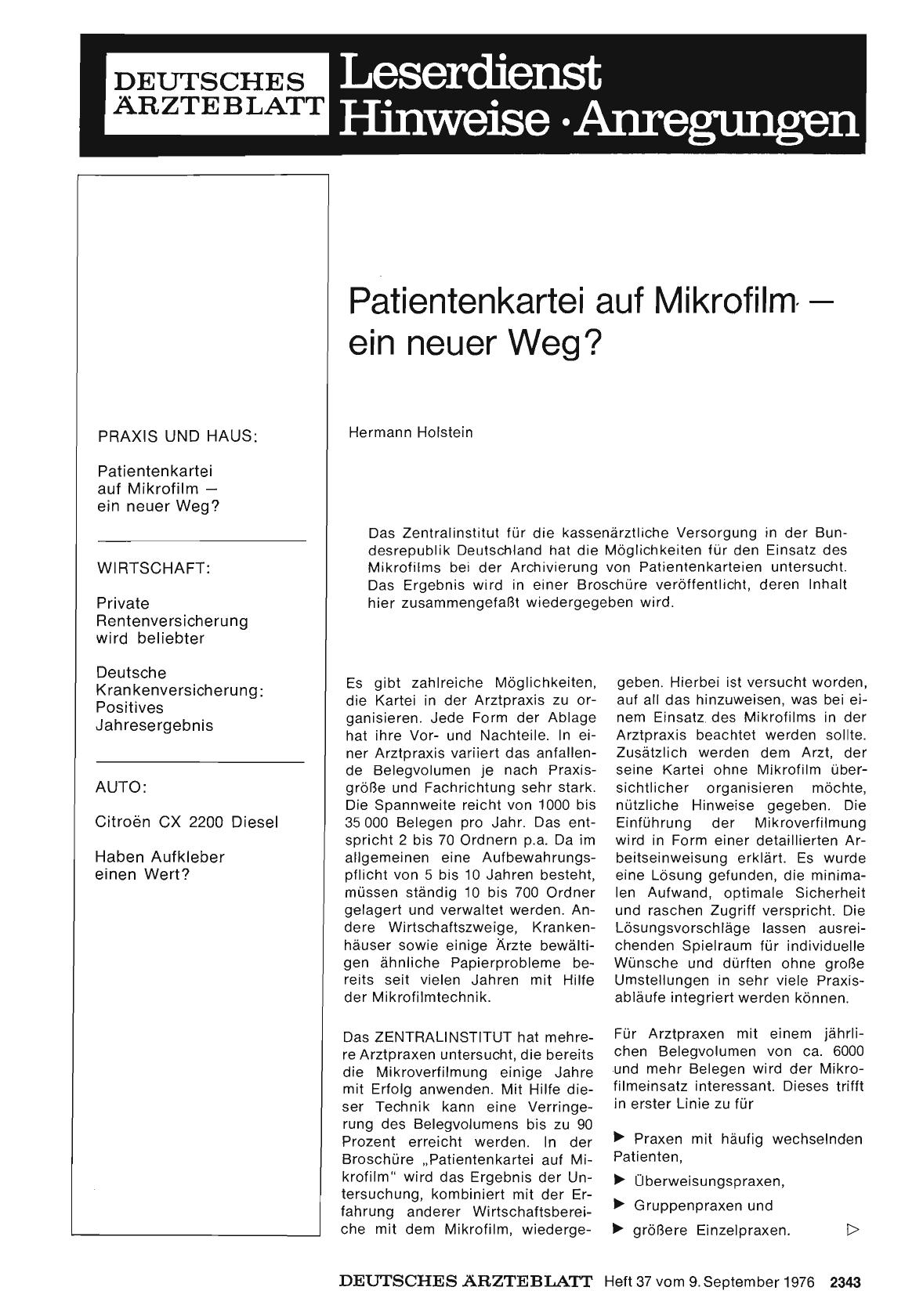 Vorschauseite 1: Patientenkartei auf Mikrofilm — ein neuer Weg?