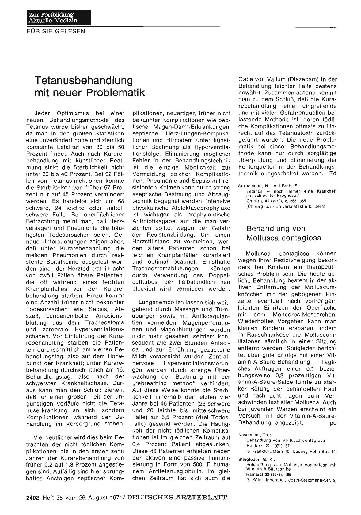 Vorschauseite 1: Tetanusbehandlung mit neuer Problematik