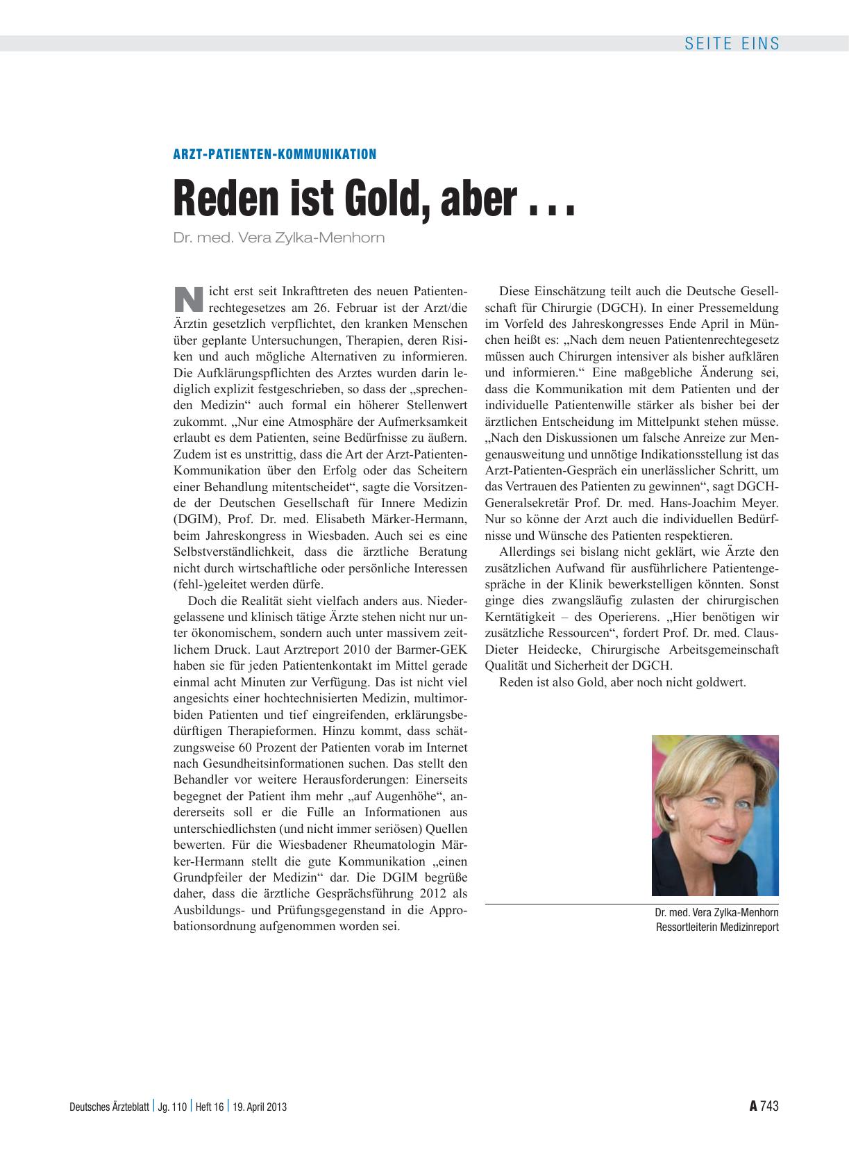 Vorschauseite 1: Arzt-Patienten-Kommunikation: Reden ist Gold, aber. ..