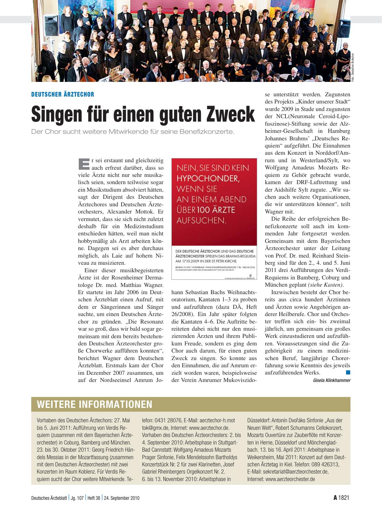 Vorschauseite 1: Deutscher Ärztechor: Singen für einen guten Zweck