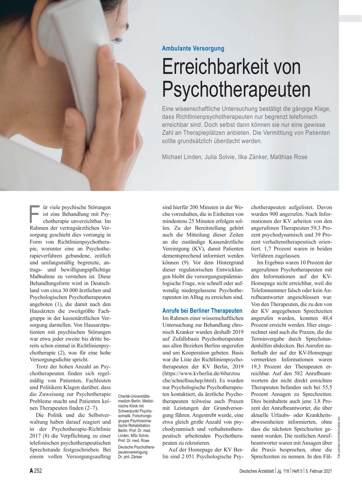 Vorschauseite 1: Ambulante Versorgung: Erreichbarkeit von Psychotherapeuten
