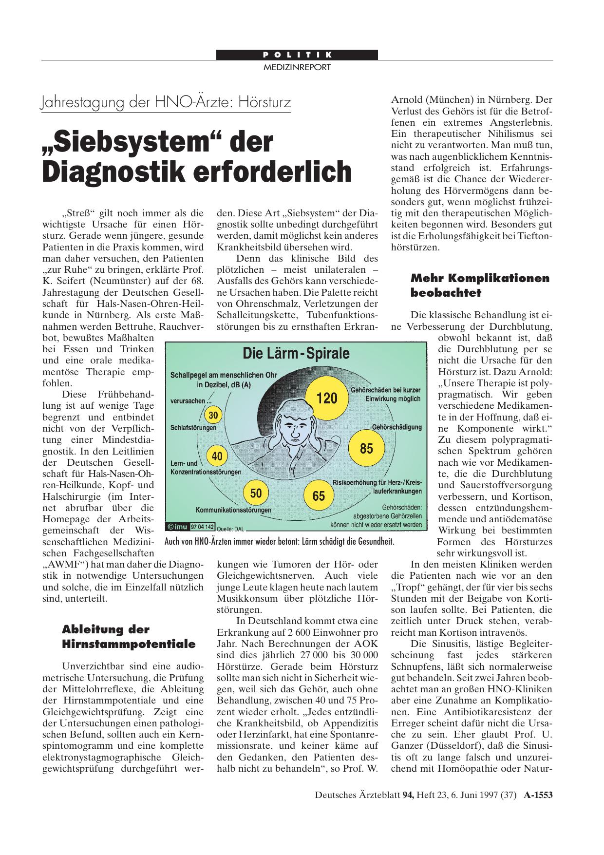 Vorschauseite 1: Jahrestagung der HNO-Ärzte – Hörsturz: „Siebsystem“ der Diagnostik erforderlich