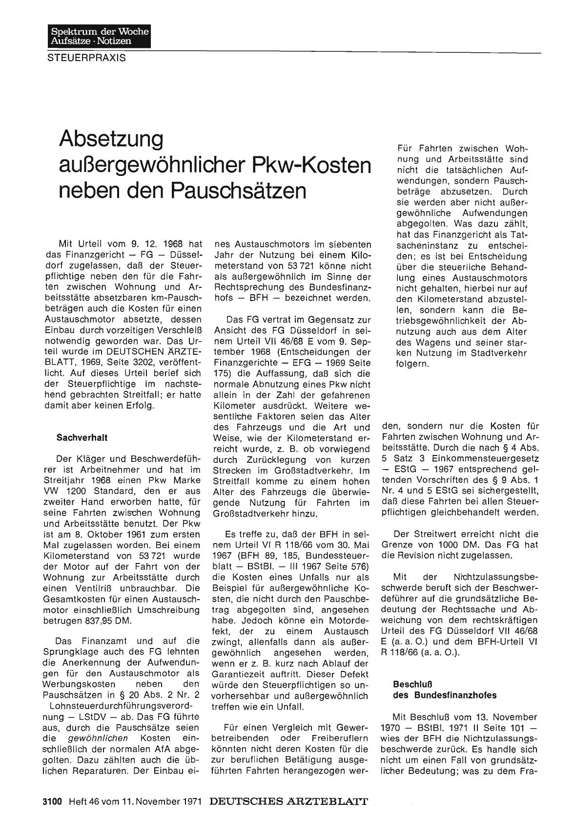 Vorschauseite 1: Absetzung außergewöhnlicher Pkw-Kosten neben den Pauschsätzen