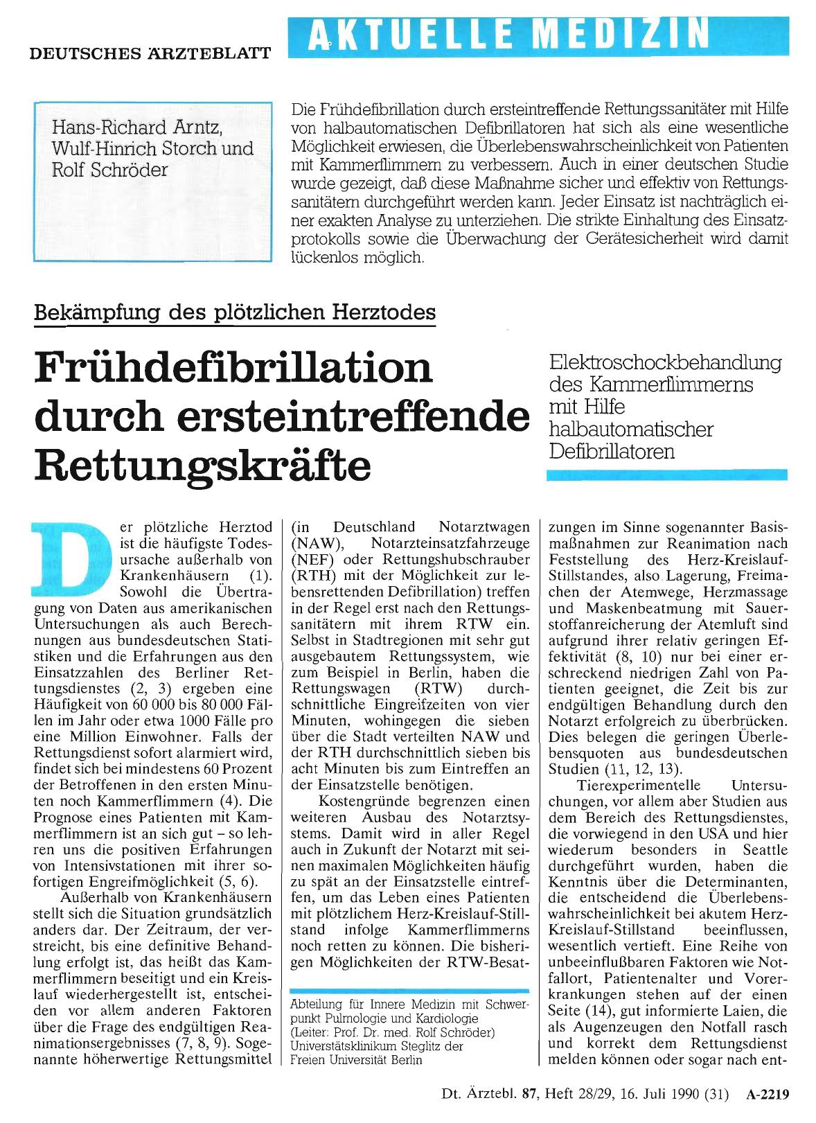 Vorschauseite 1: Bekämpfung des plötzlichen Herztodes: Frühdefibrillation durch ersteintreffende Rettungskräfte