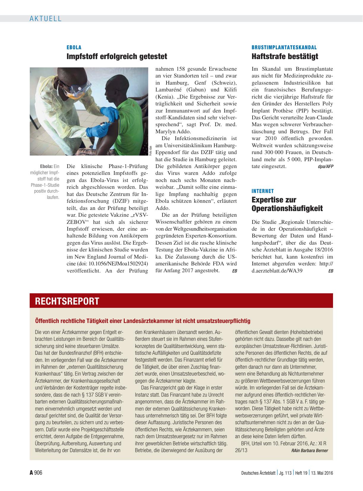 Vorschauseite 1: Ebola: Impfstoff erfolgreich getestet
