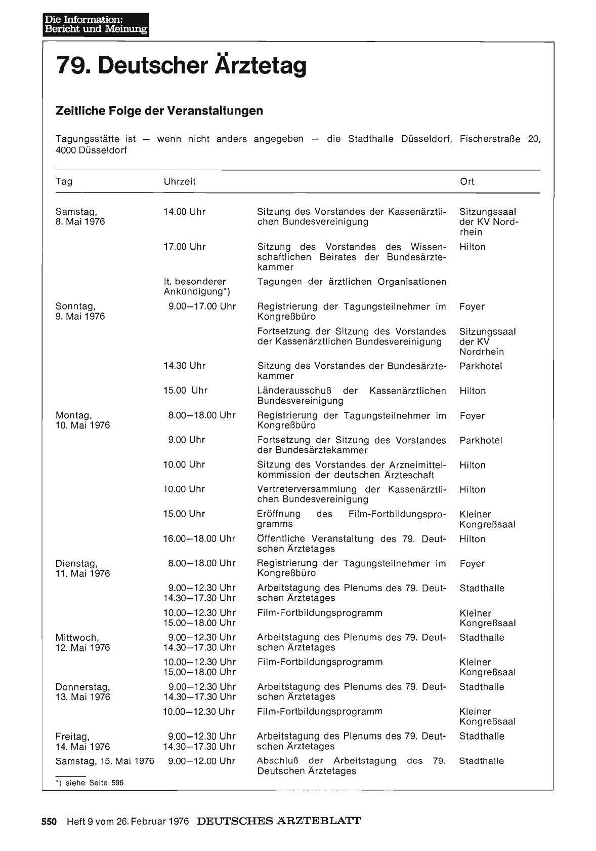 Vorschauseite 1: 79. Deutscher Ärztetag: Zeitliche Folge der Veranstaltungen