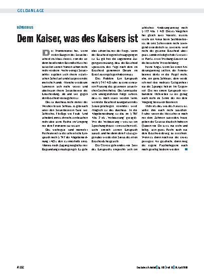 Vorschauseite 1: Börsebius: Dem Kaiser, was des Kaisers ist