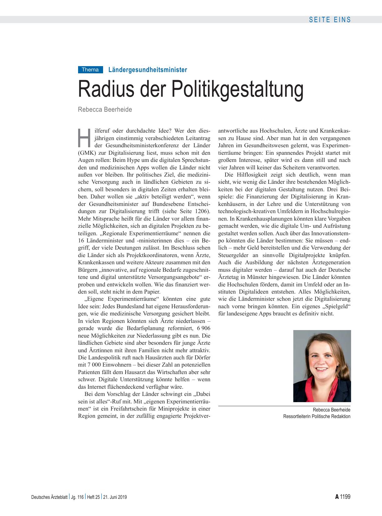 Vorschauseite 1: Ländergesundheitsminister: Radius der Politikgestaltung