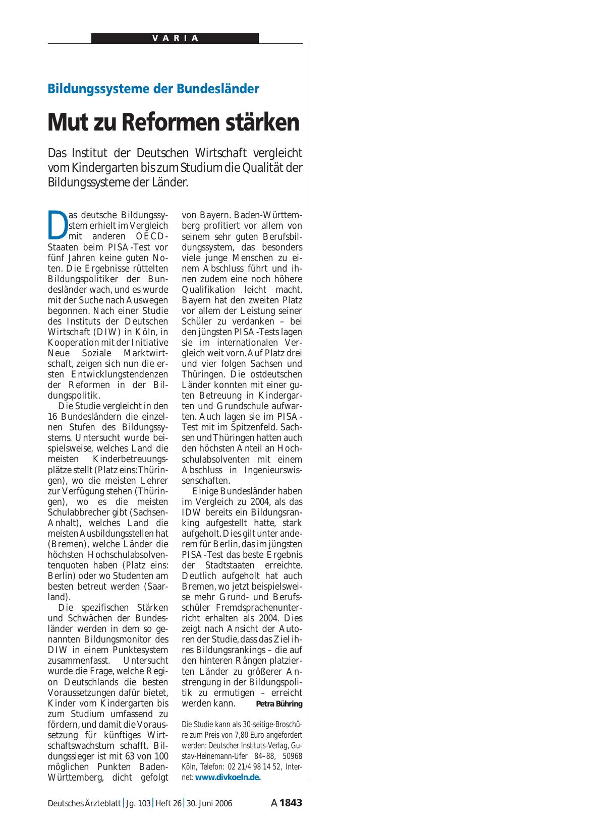 Vorschauseite 1: Bildungssysteme der Bundesländer: Mut zu Reformen stärken