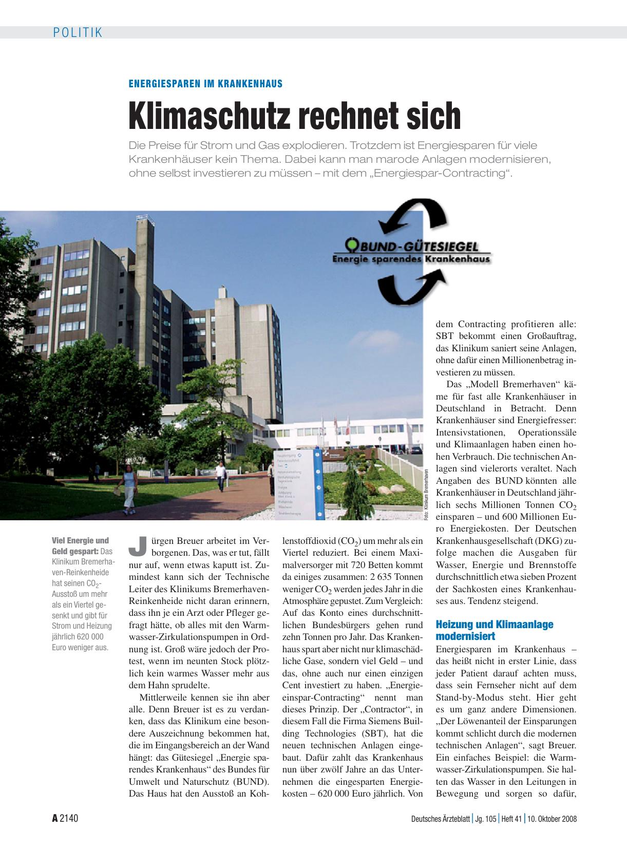 Vorschauseite 1: Energiesparen im Krankenhaus: Klimaschutz rechnet sich