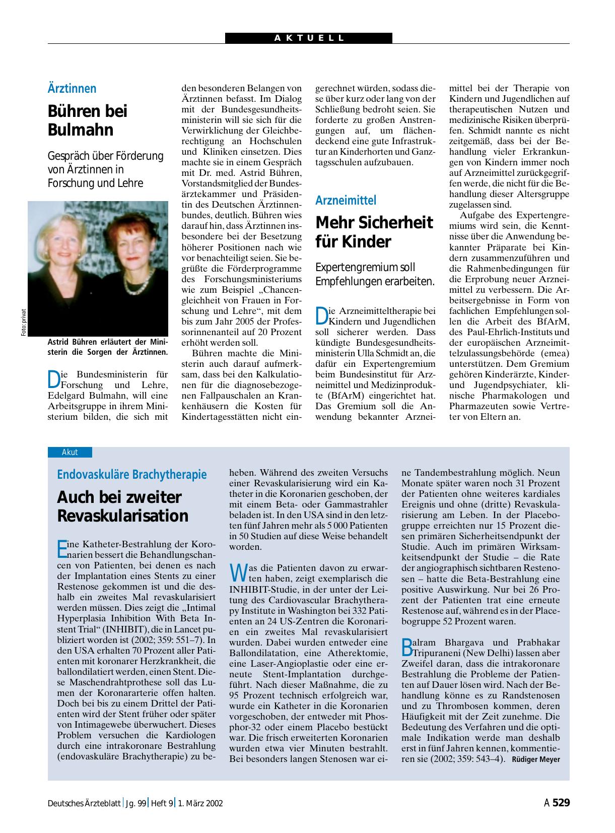Vorschauseite 1: Ärztinnen: Bühren bei Bulmahn