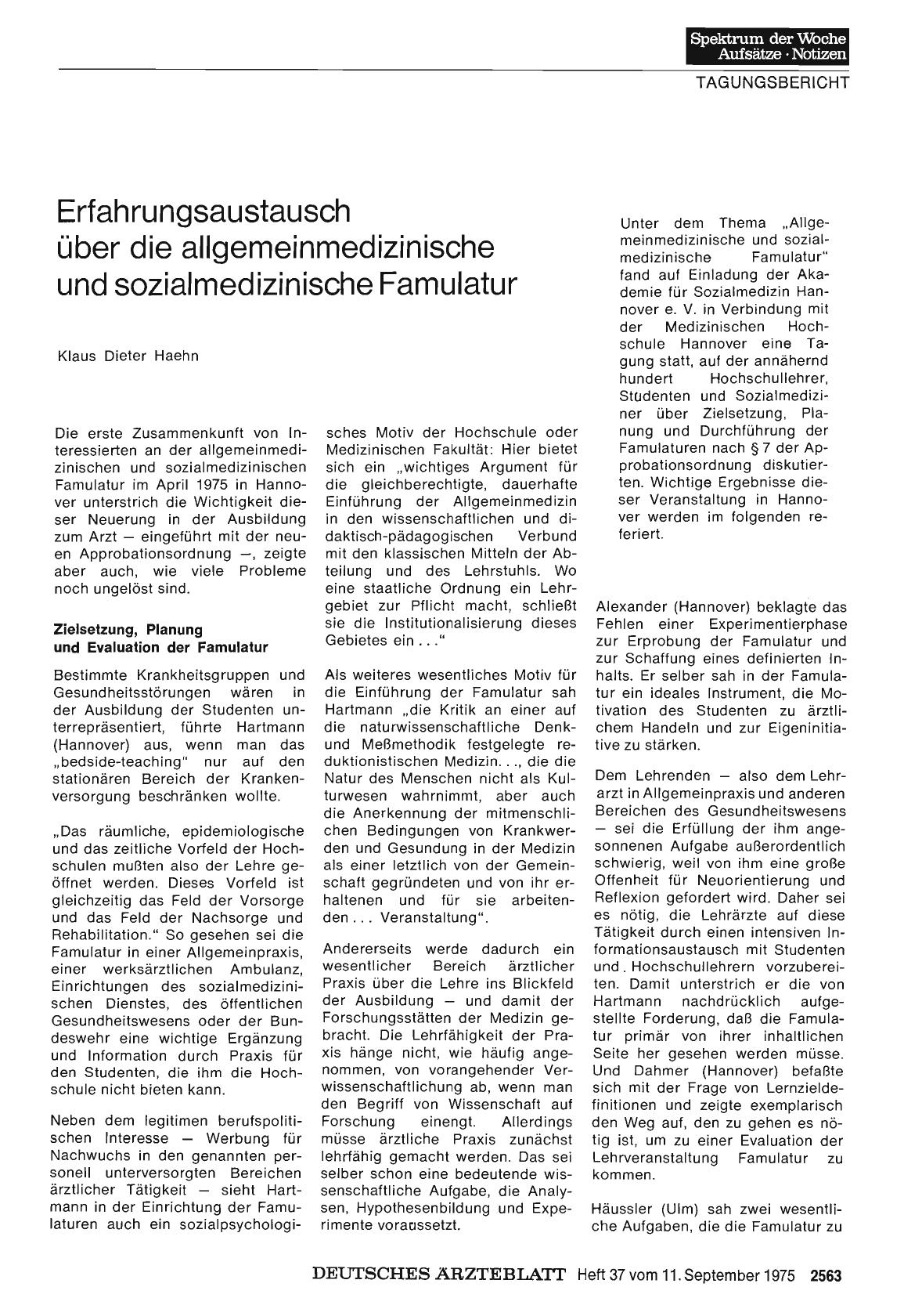 Vorschauseite 1: Erfahrungsaustausch über die allgemeinmedizinische und sozialmedizinische Famulatur