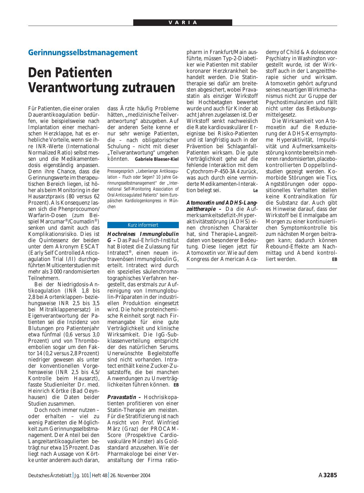 Vorschauseite 1: Atomoxetin und ADHS-Langzeittherapie