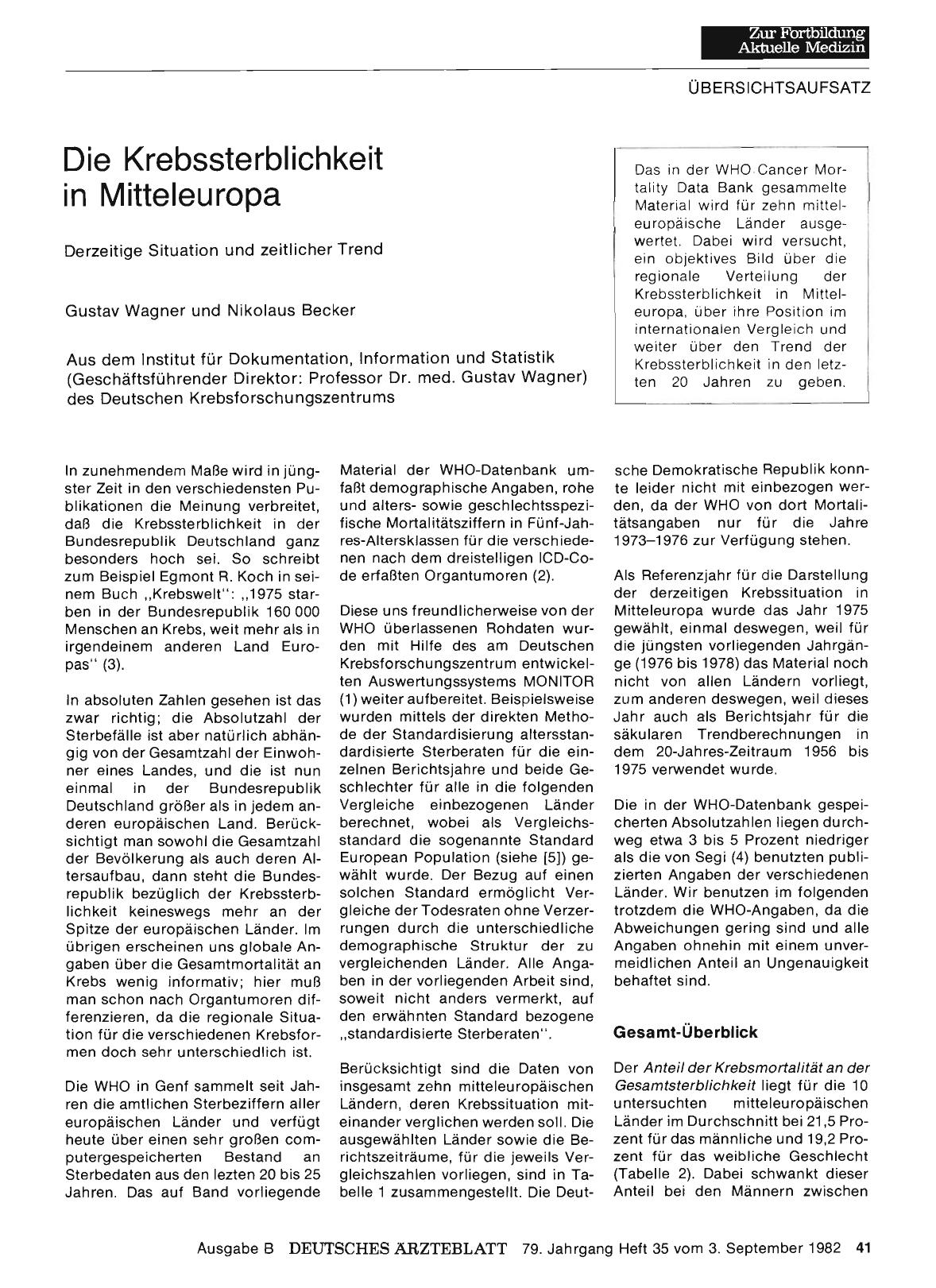 Vorschauseite 1: Die Krebssterblichkeit in Mitteleuropa: Derzeitige Situation und zeitlicher Trend