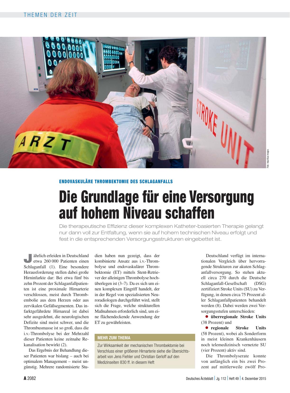 Vorschauseite 1: Endovaskuläre Thrombektomie des Schlaganfalls: Die Grundlage für eine Versorgung auf hohem Niveau schaffen