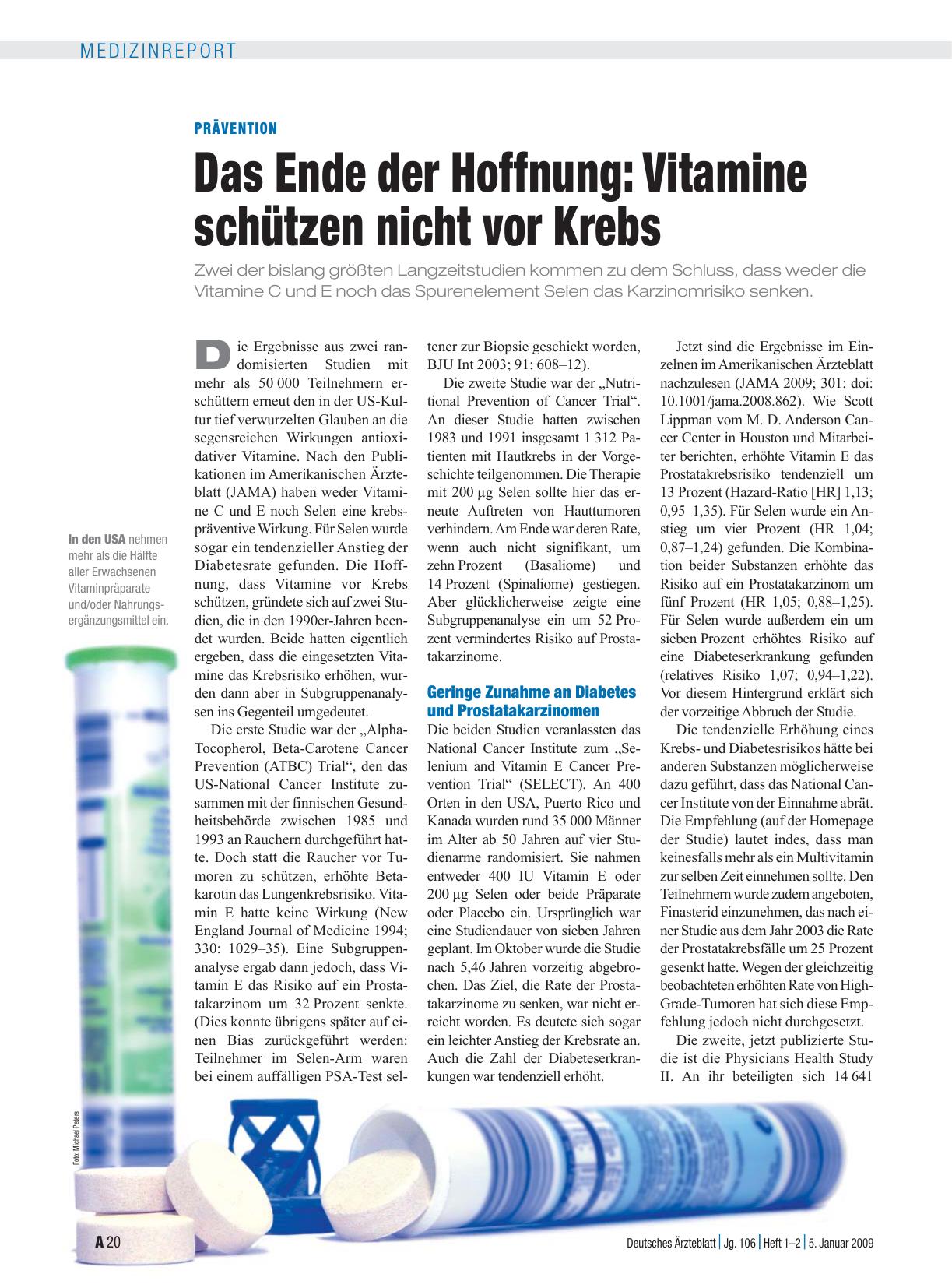 Vorschauseite 1: Prävention: Das Ende der Hoffnung: Vitamine schützen nicht vor Krebs