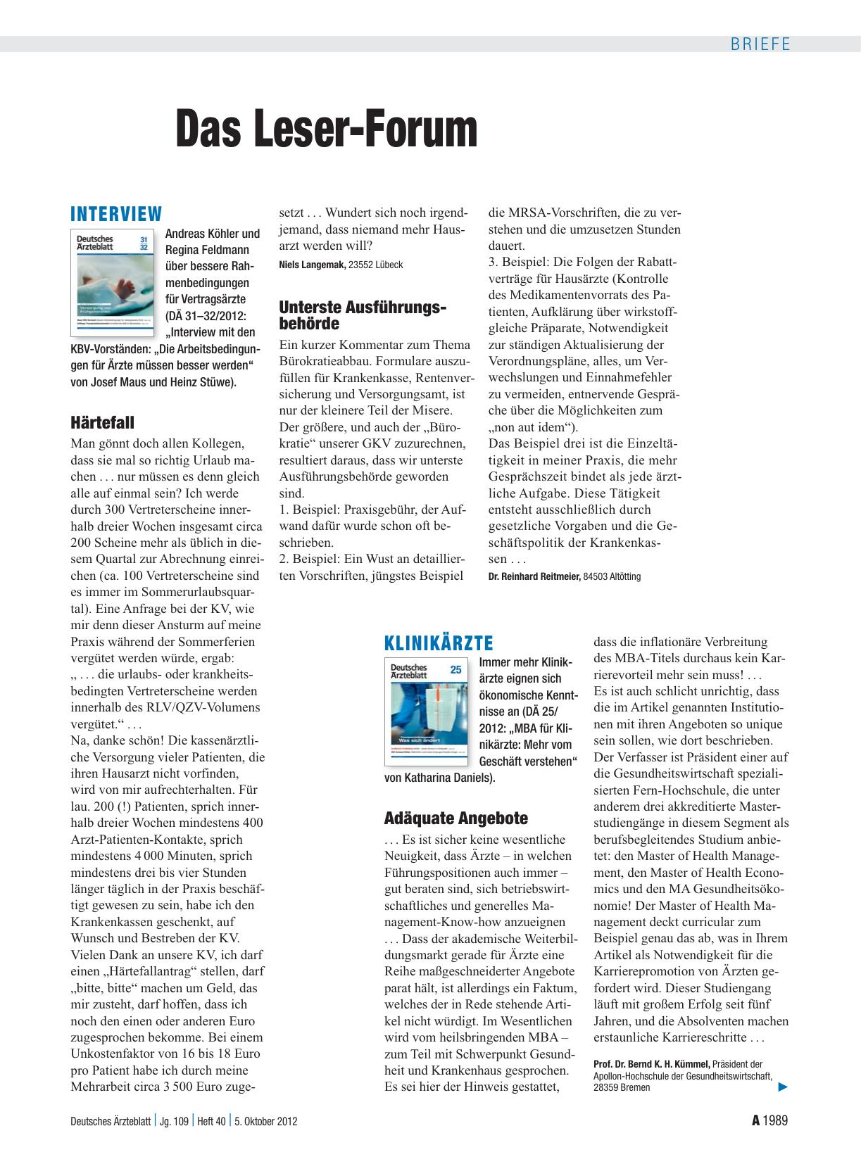 Vorschauseite 1: Klinikärzte: Adäquate Angebote