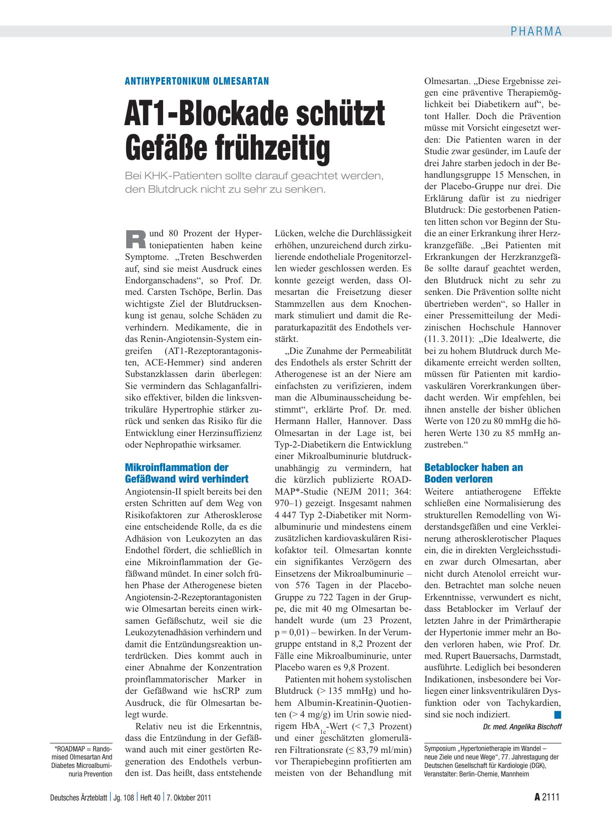Vorschauseite 1: Antihypertonikum Olmesartan: AT1-Blockade schützt Gefäße frühzeitig