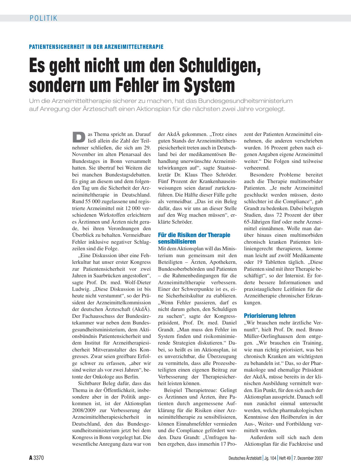 Vorschauseite 1: Patientensicherheit in der Arzneimitteltherapie: Es geht nicht um den Schuldigen, sondern um Fehler im System