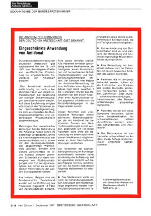 Vorschauseite 1: DIE ARZNEIMITTELKOMMISSION DER DEUTSCHEN ÄRZTESCHAFT GIBT BEKANNT: Eingeschränkte Anwendung von Amidanal