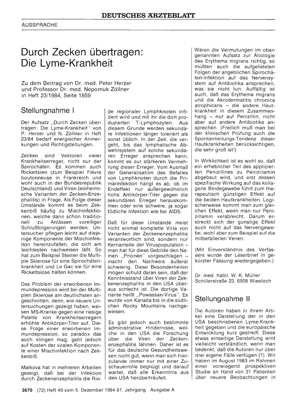 Vorschauseite 1: Durch Zecken übertragen: Die Lyme-Krankheit: Stellungnahme I