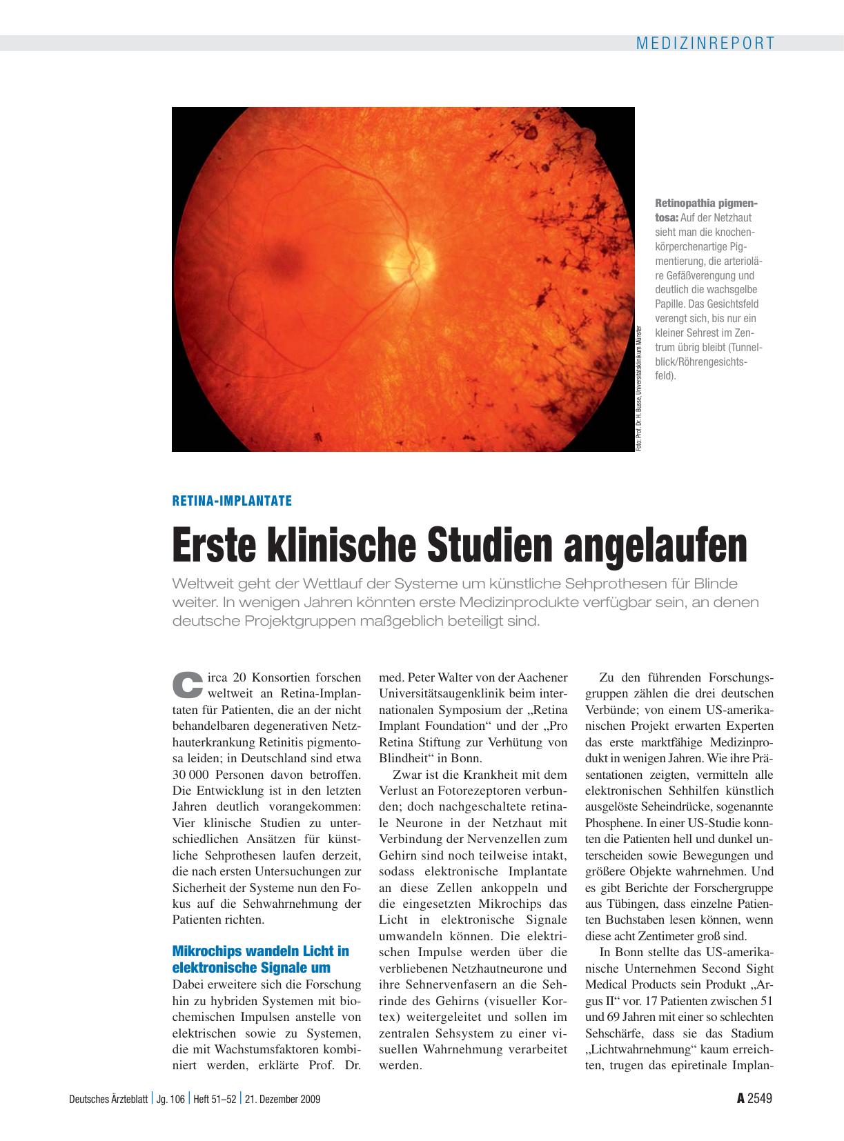 Vorschauseite 1: Retina-Implantate: Erste klinische Studien angelaufen
