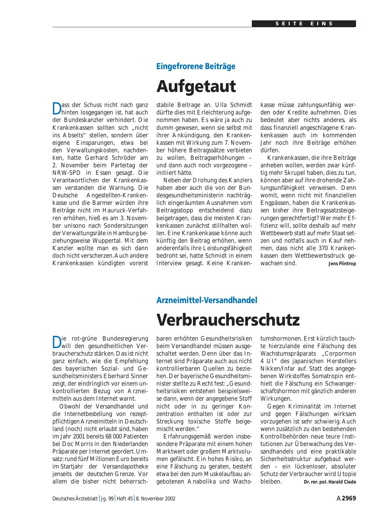 Vorschauseite 1: Arzneimittel-Versandhandel: Verbraucherschutz