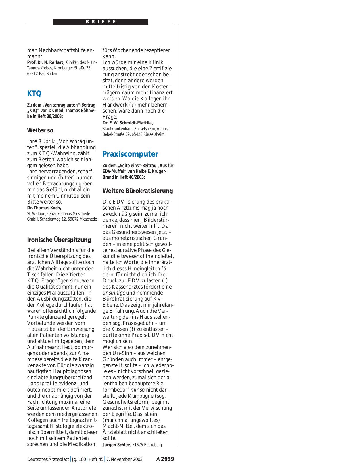 Vorschauseite 1: KTQ: Ironische Überspitzung