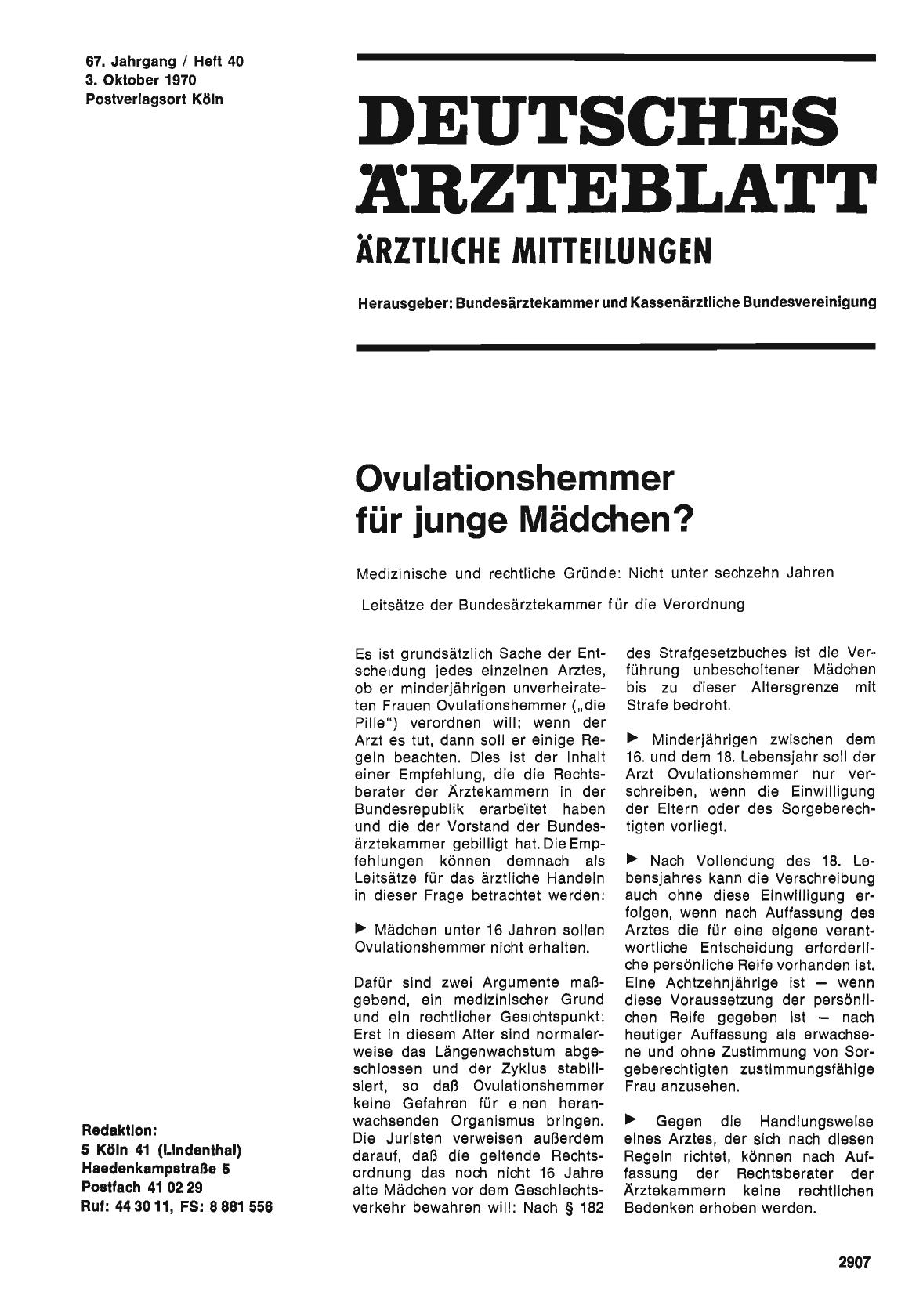 Vorschauseite 1: Ovulationshemmer für junge Mädchen?