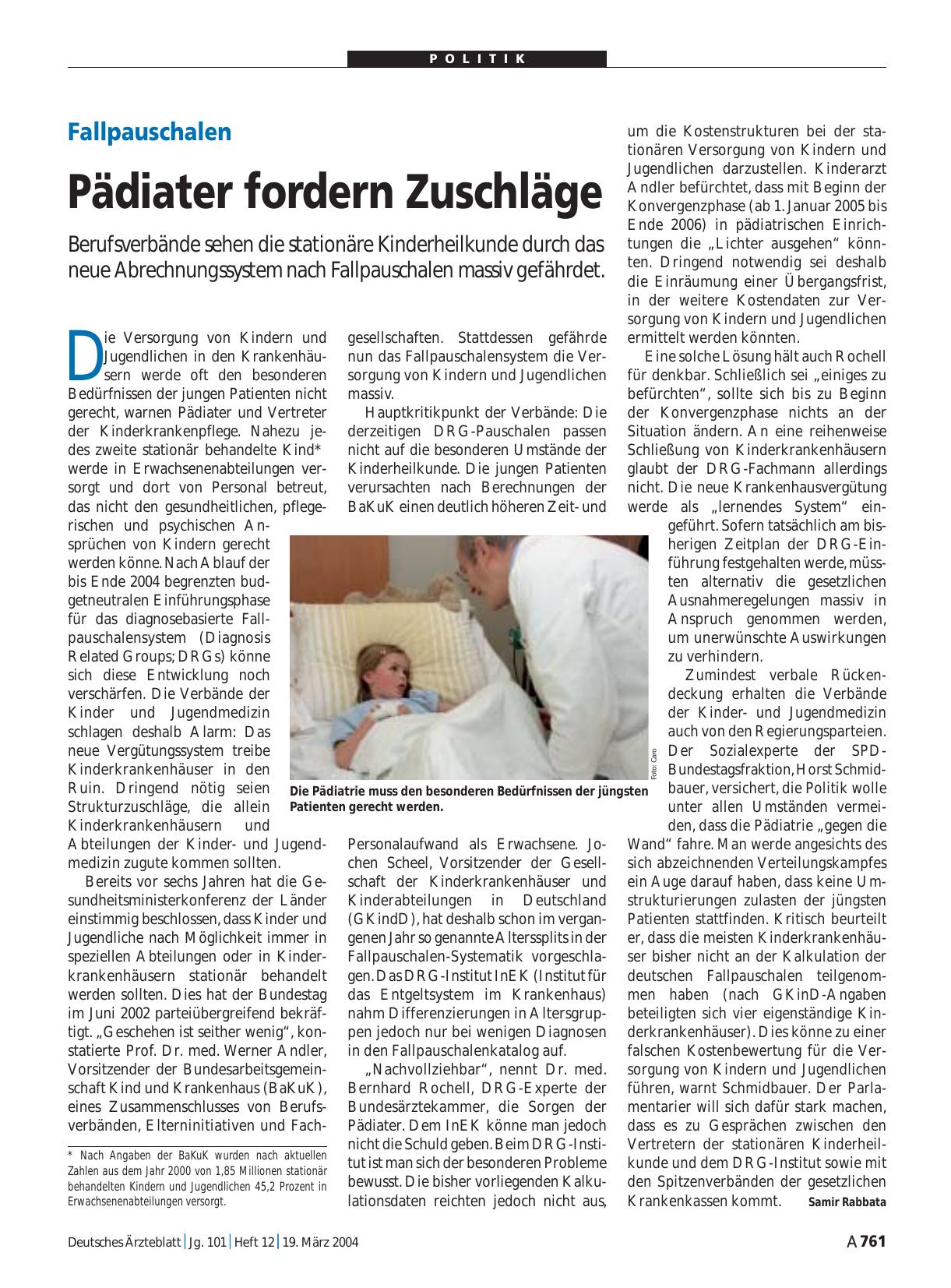 Vorschauseite 1: Fallpauschalen: Pädiater fordern Zuschläge