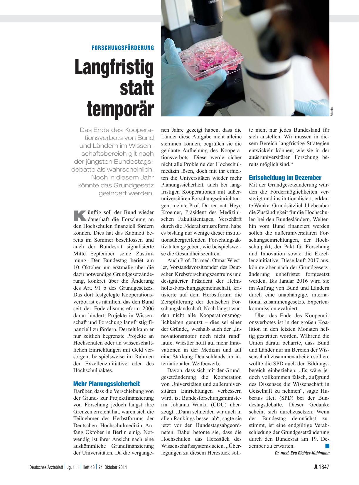Vorschauseite 1: Forschungsförderung: Langfristig statt temporär