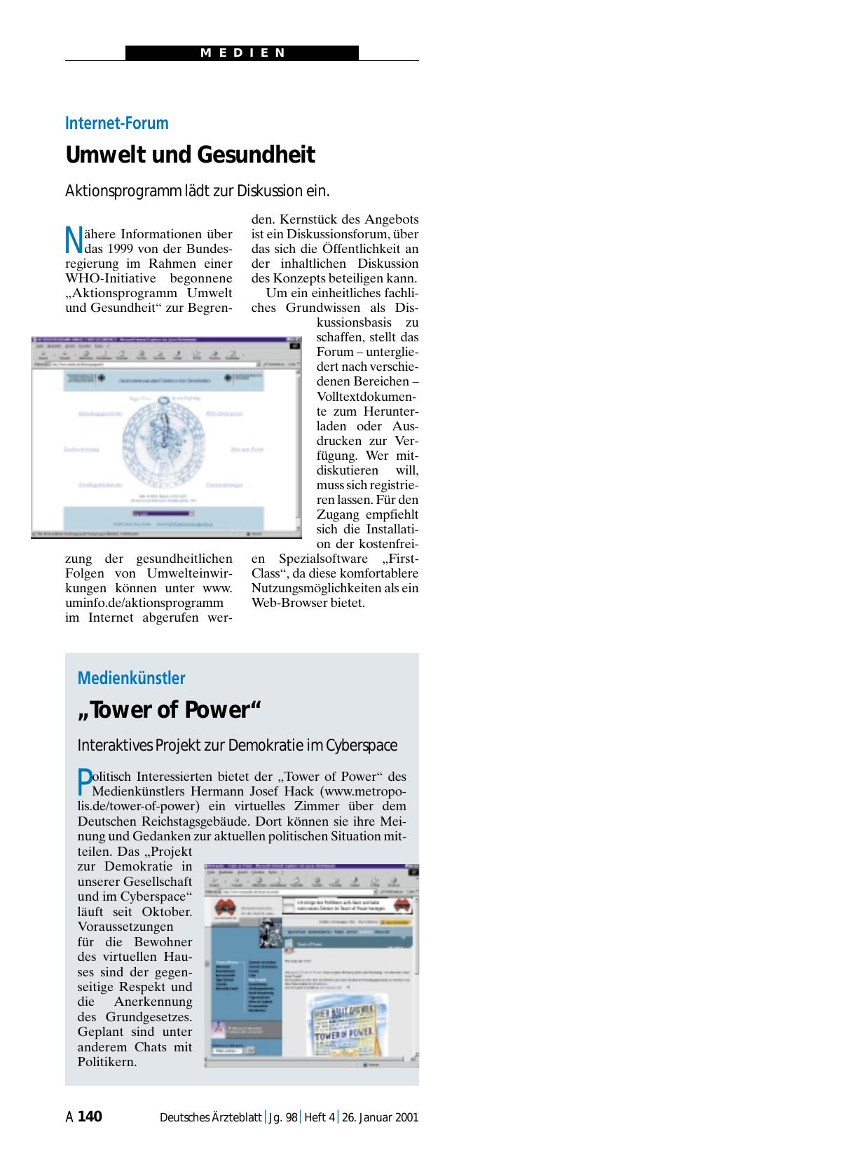 Vorschauseite 1: Internet-Forum: Umwelt und Gesundheit