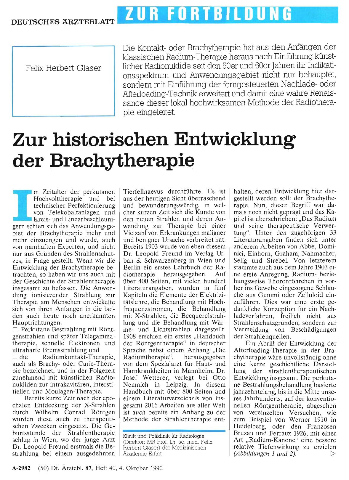 Vorschauseite 1: Zur historischen Entwicklung der Brachytherapie