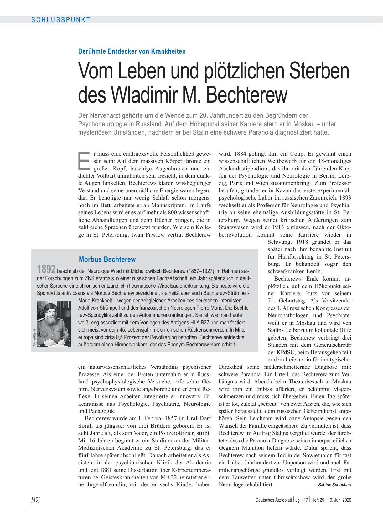 Vorschauseite 1: Berühmte Entdecker von Krankheiten: Vom Leben und plötzlichen Sterben des Wladimir M. Bechterew