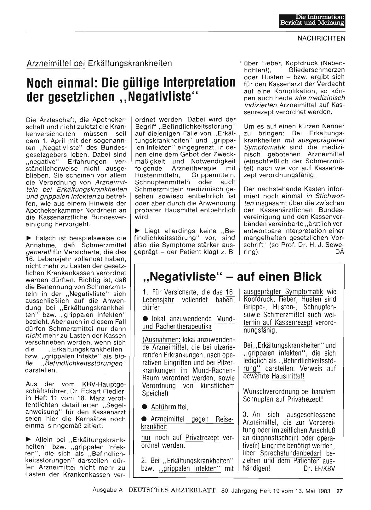 Vorschauseite 1: Arzneimittel bei Erkältungskrankheiten: Noch einmal: Die gültige Interpretation der gesetzlichen „Negativliste“