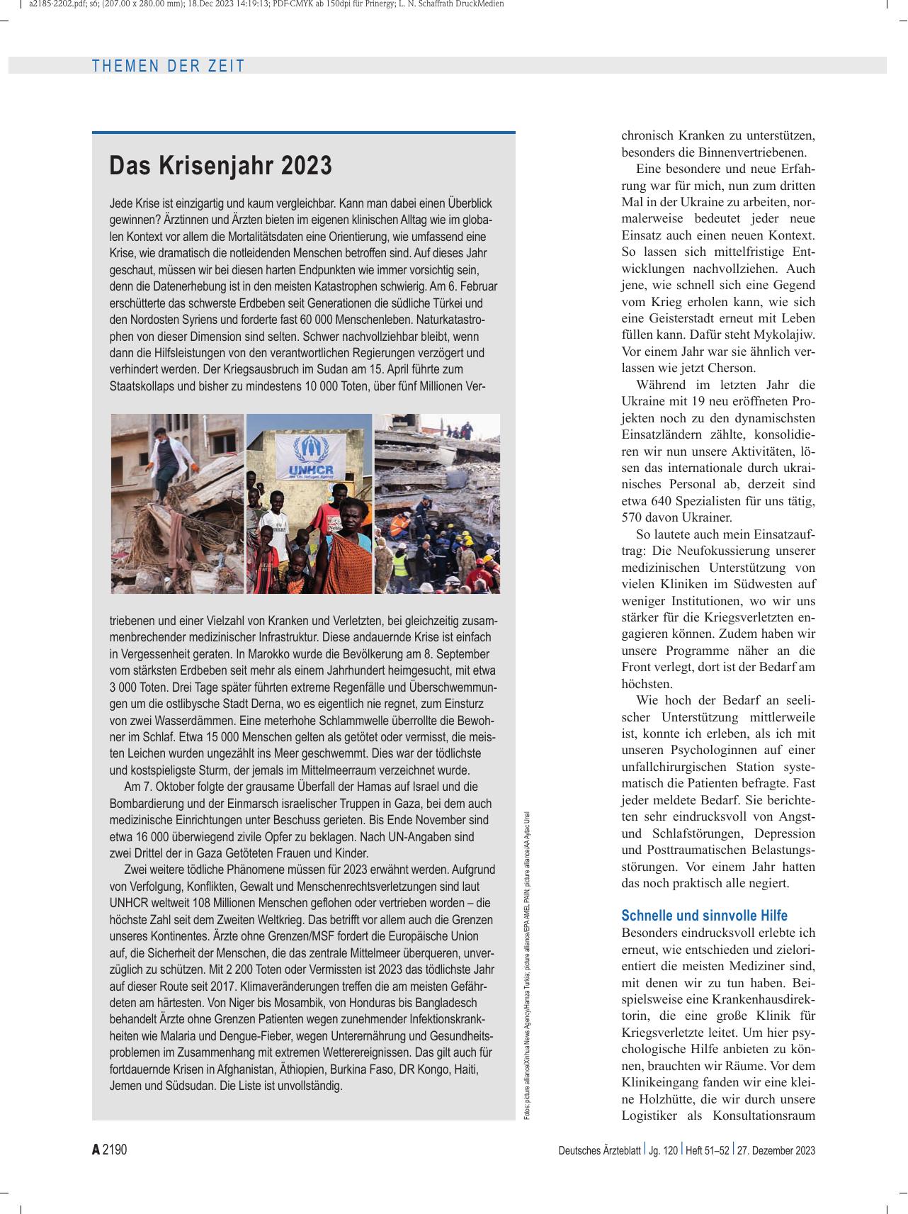 Vorschauseite 3: Ärzte ohne Grenzen: Der Ukraine-Krieg im großen Krisenjahr 2023