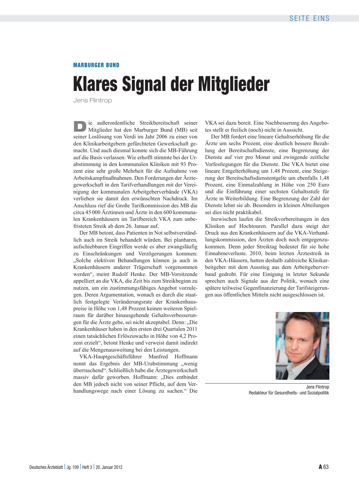 Vorschauseite 1: Marburger Bund: Klares Signal der Mitglieder
