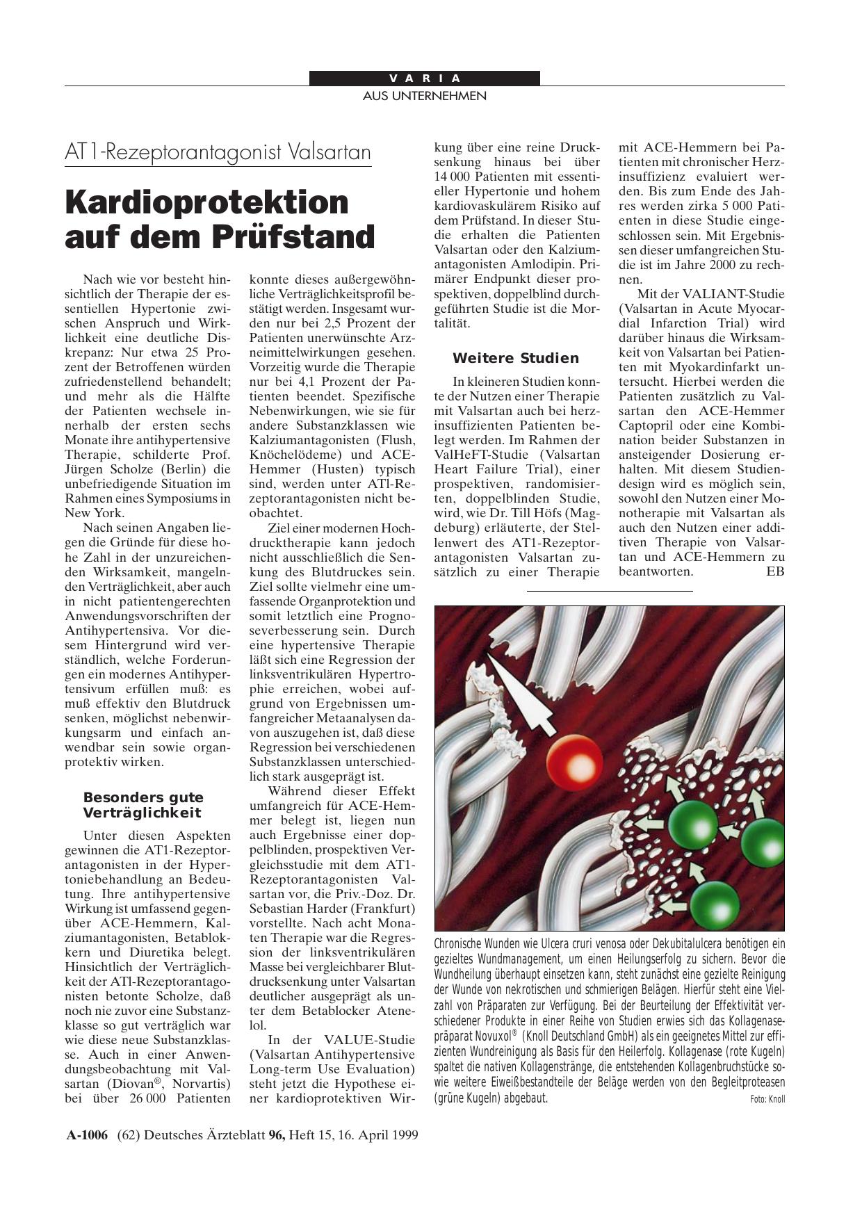 Vorschauseite 1: AT1-Rezeptorantagonist Valsartan: Kardioprotektion auf dem Prüfstand