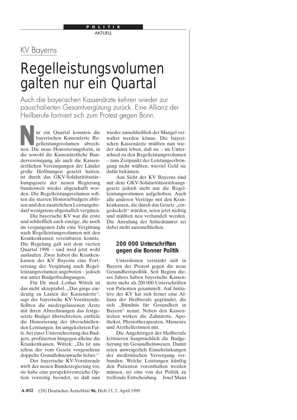 Vorschauseite 1: KV Bayerns: Regelleistungsvolumen galten nur ein Quartal