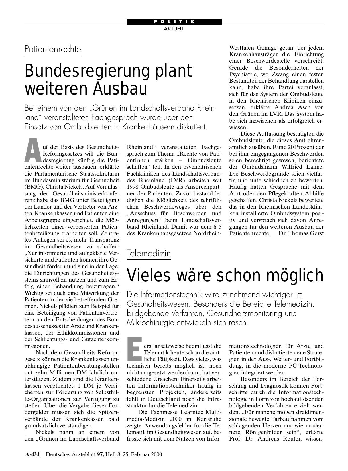 Vorschauseite 1: Telemedizin: Vieles wäre schon möglich