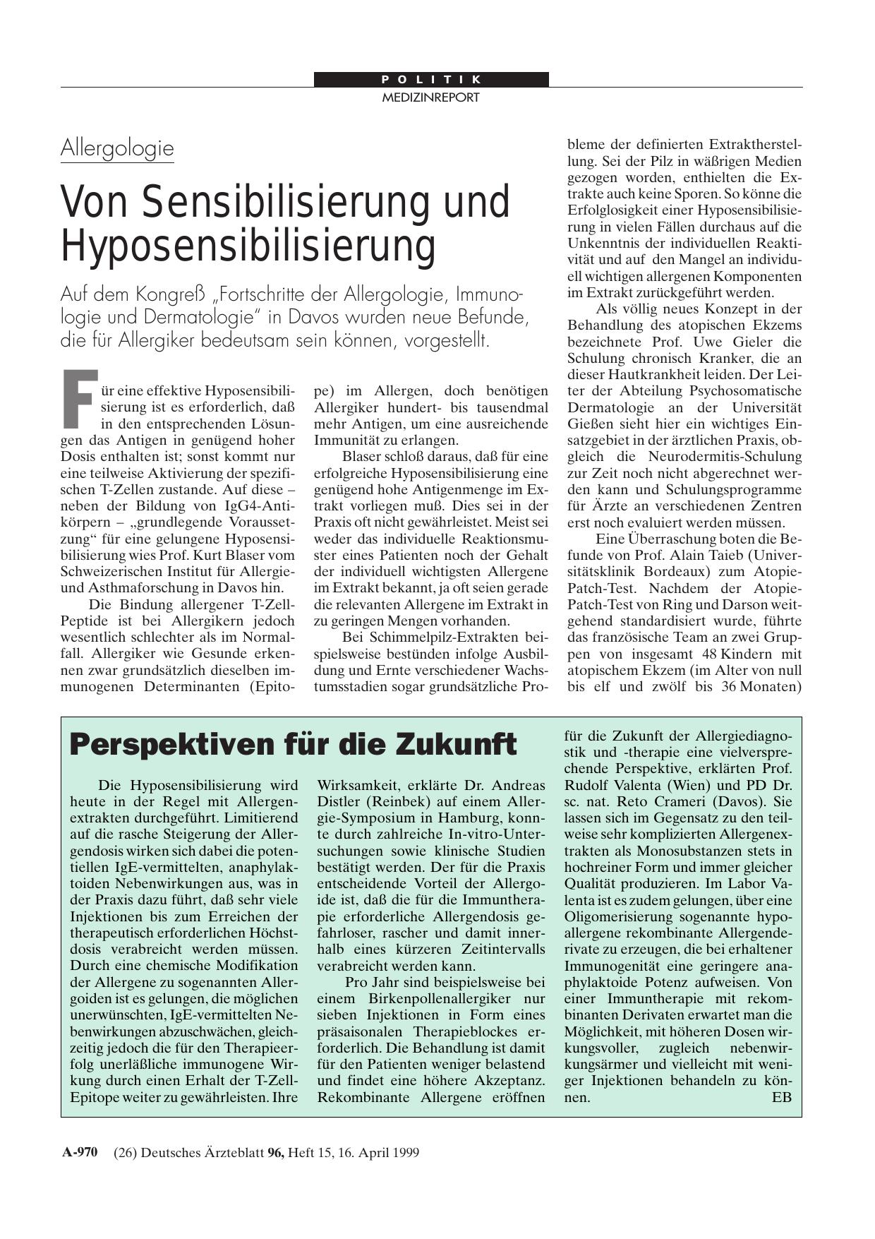 Vorschauseite 1: Allergologie: Von Sensibilisierung und Hyposensibilisierung