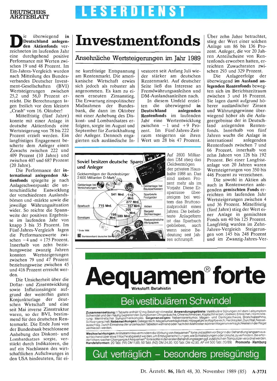 Vorschauseite 1: Investmentfonds: Ansehnliche Wertsteigerungen im Jahr 1989