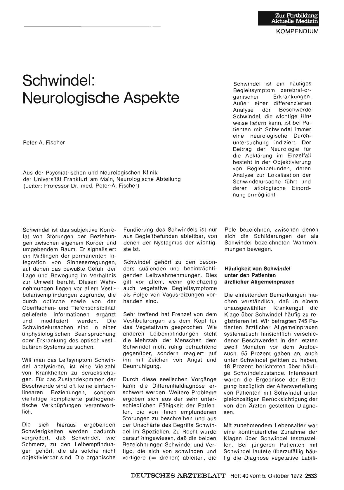 Vorschauseite 1: Schwindel: Neurologische Aspekte